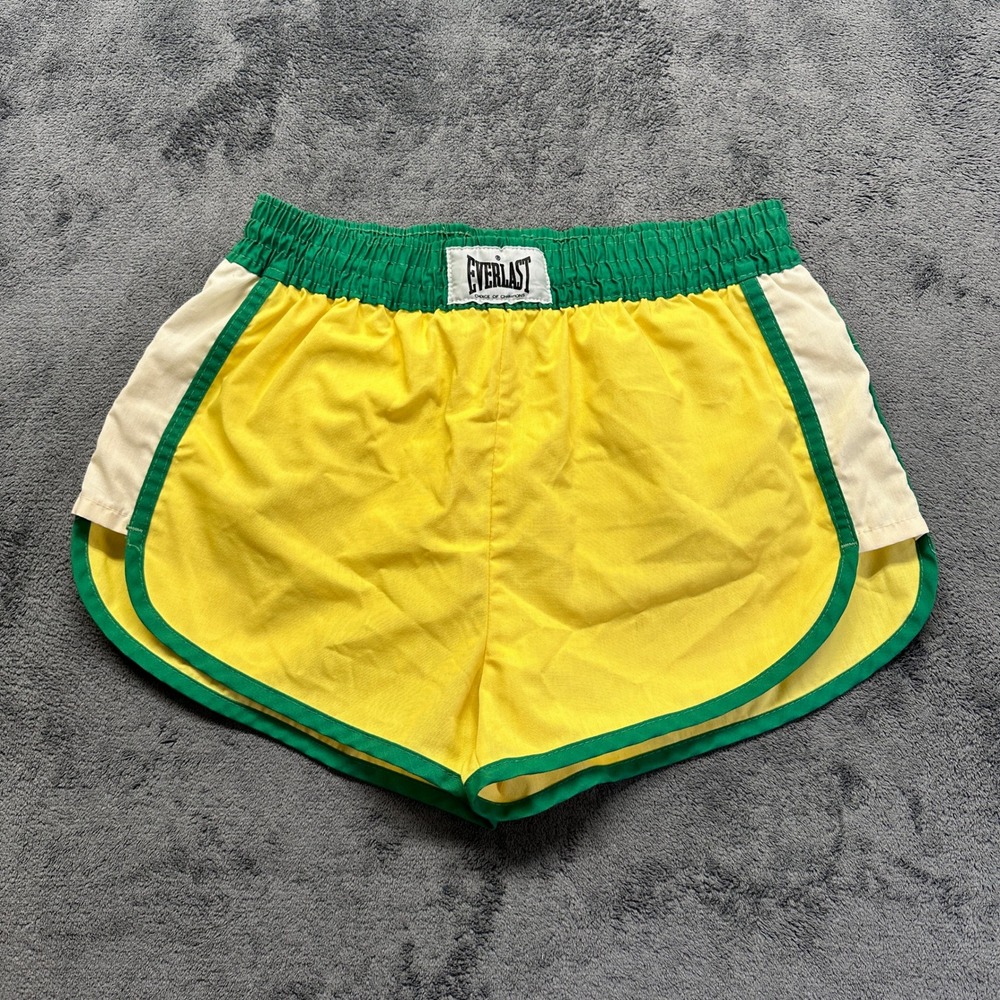 Vintage Everlast Boxing Shorts Mens Medium Made in USA Yellow Green Nylon